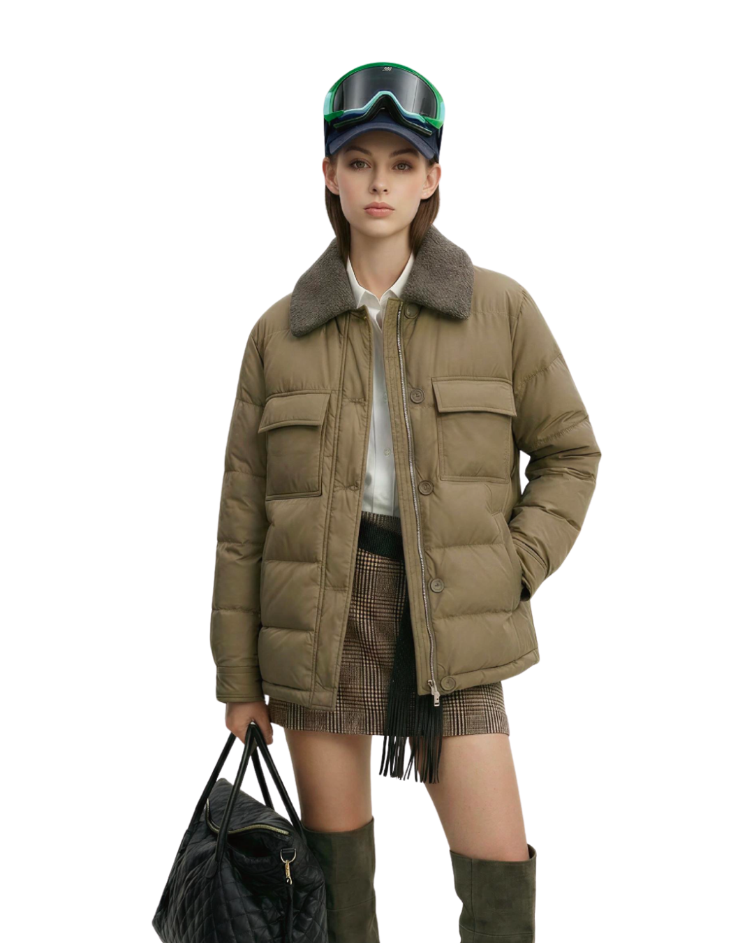 Detachable Fur Collar Shirt Down Puffer Jacket
